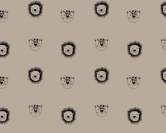 Organic Lions and Leopard Cotton Poplin - Taupe