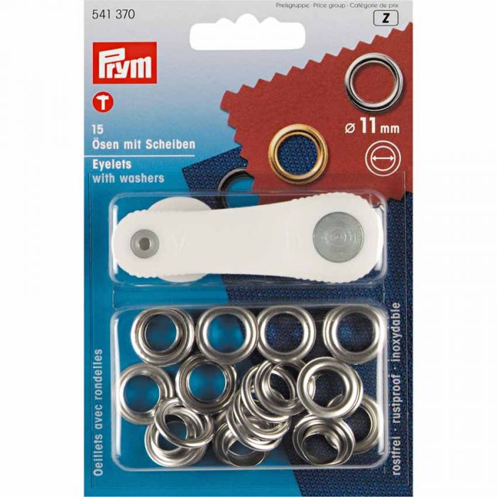Prym Eyelets And Washers 11mm Silver Coloured - 15 Pieces Brass Rustproof P541370