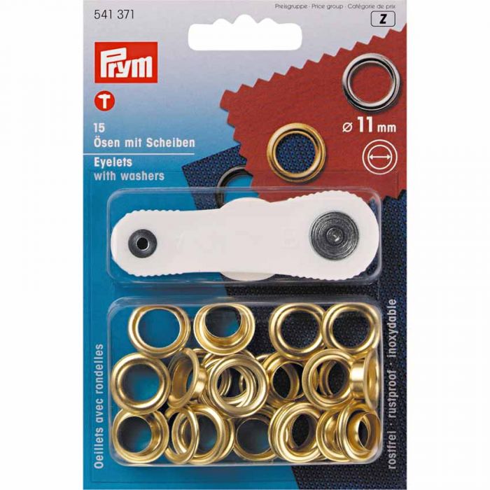 Prym Eyelets And Washers 11mm Gold Coloured - 15 Pieces Brass Rustproof P541371