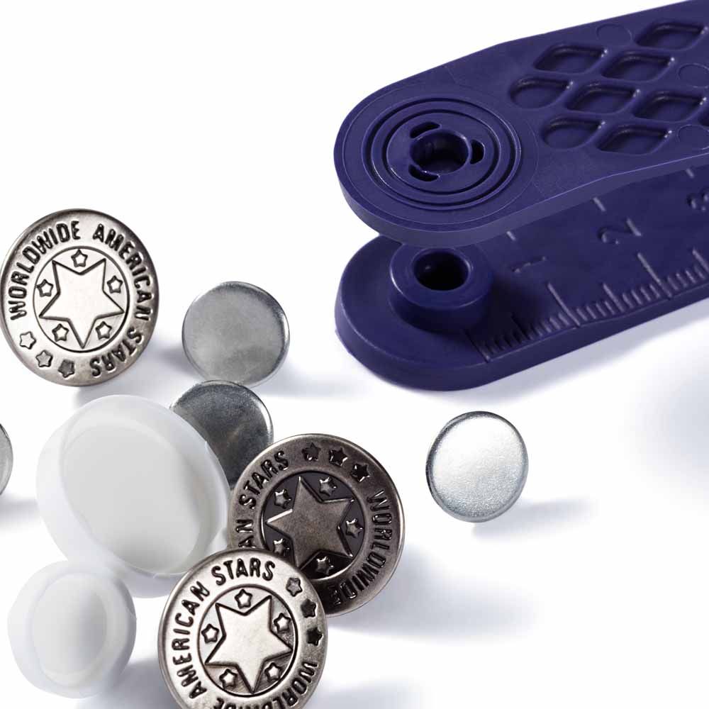 Prym Jeans Buttons 17mm Antique Silver American Star - 8 Pieces Brass Rustproof P622210