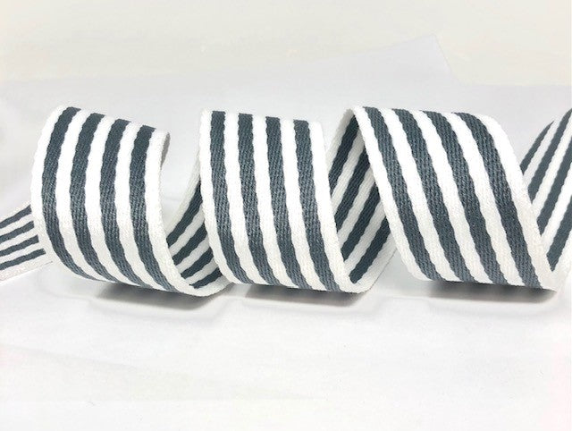 Striped grey/white Cotton Blend Heavy Weight Webbing 38mm