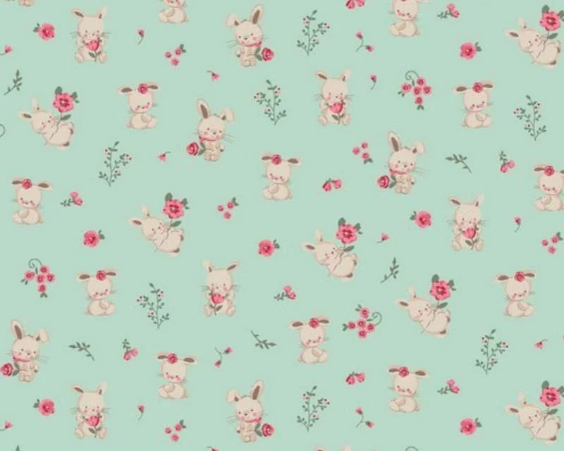 Organic Sweet Bunny Cotton Poplin - mint