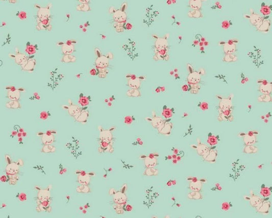 Organic Sweet Bunny Cotton Poplin - mint