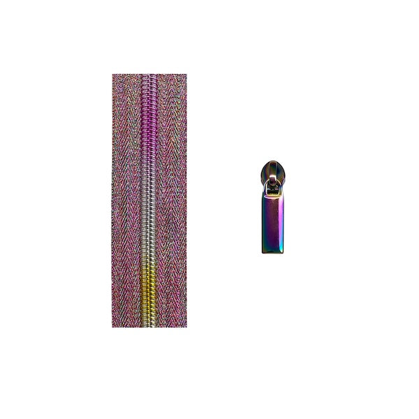 Multi Metallic with Rainbow Teeth continuous heavy duty zip no.5 with pulls