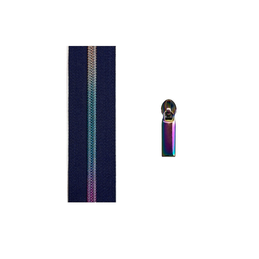 Navy with Rainbow Teeth continuous heavy duty zip no.5 with pulls