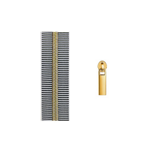 Black Striped with GoldTeeth continuous heavy duty zip no.5 with pulls