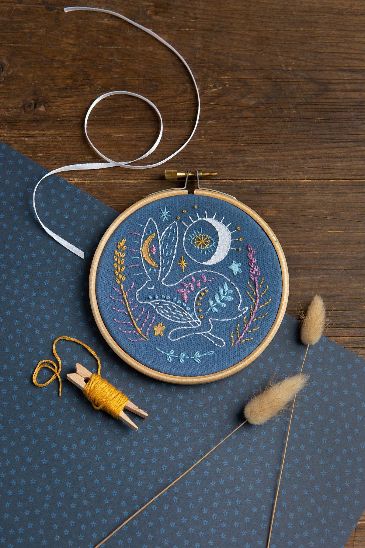 Celestial Hare Mini Embroidery Kit | Craft Kit for Beginners