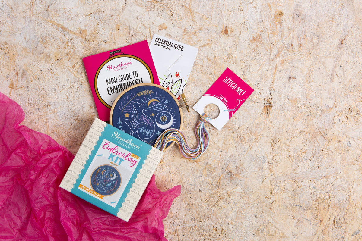 Celestial Hare Mini Embroidery Kit | Craft Kit for Beginners