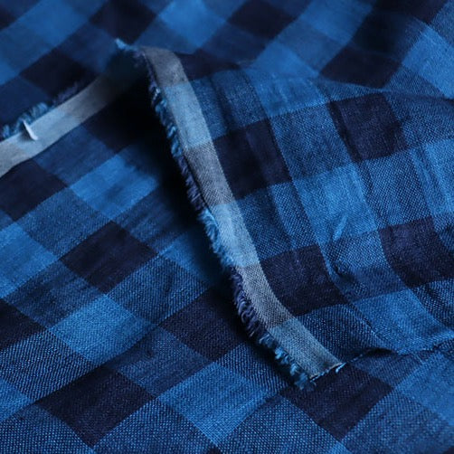 Washed Yarn dyed Linen Checker Board - Blue Navy