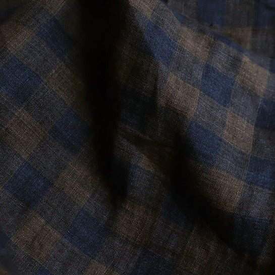 Washed Yarn dyed Linen Checker Board - Brown Navy