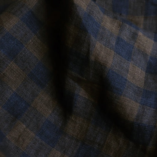 Washed Yarn dyed Linen Checker Board - Brown Navy