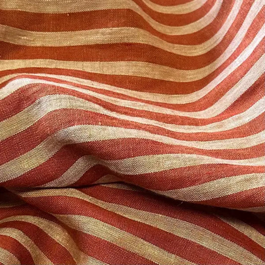 Washed Yarn Dyed Linen Stripe – Terracotta Red