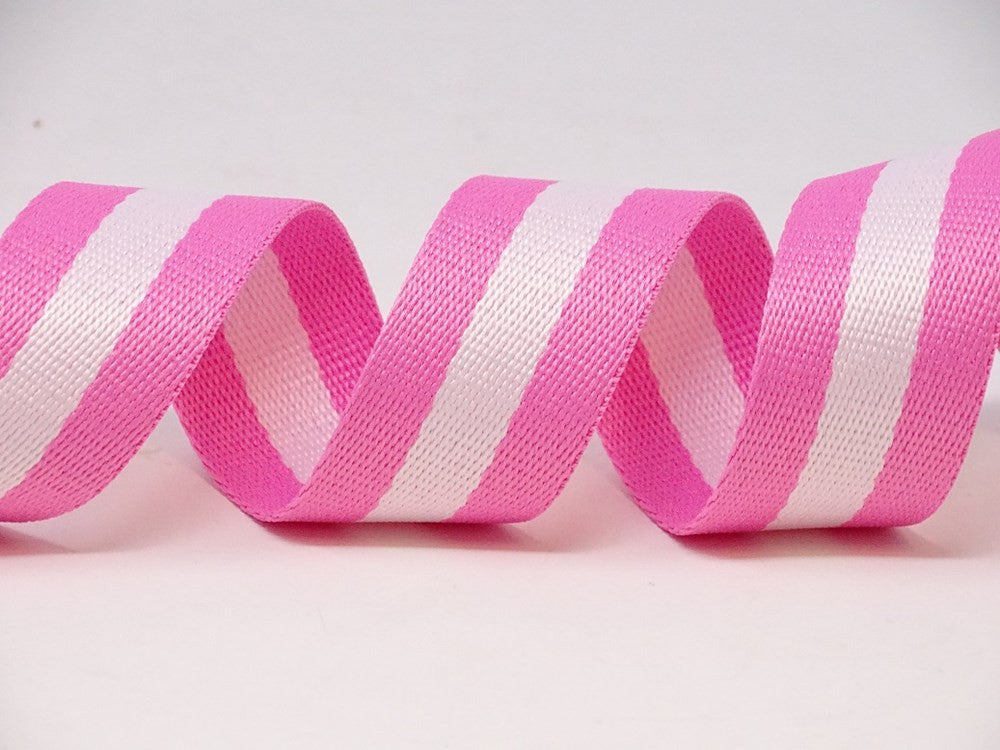 White/pink Striped Cotton Blend Heavy Weight Webbing 30mm