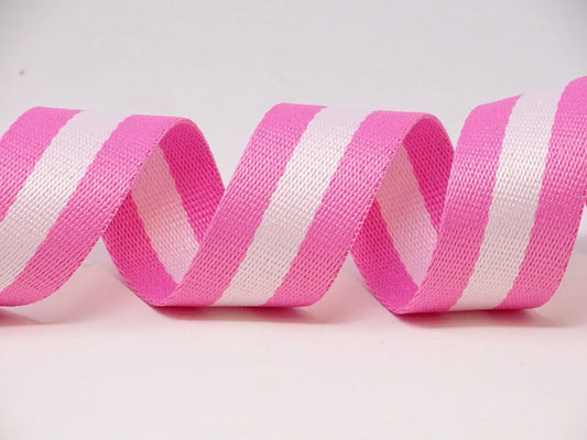 White/pink Striped Cotton Blend Heavy Weight Webbing 30mm