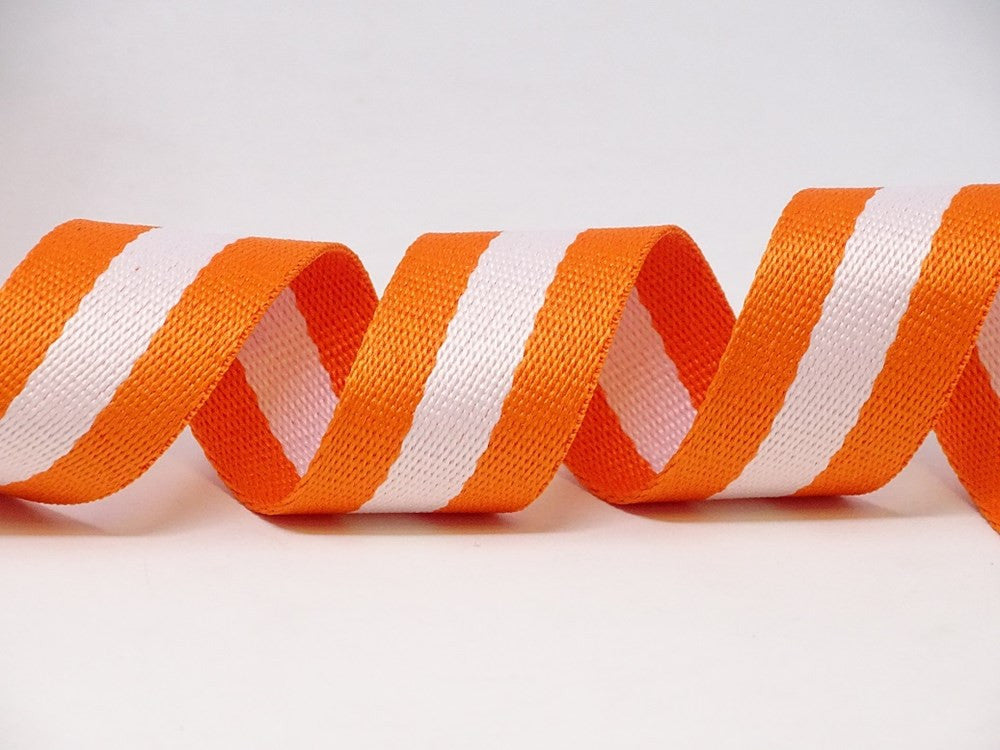 White/orange Striped Cotton Blend Heavy Weight Webbing 30mm