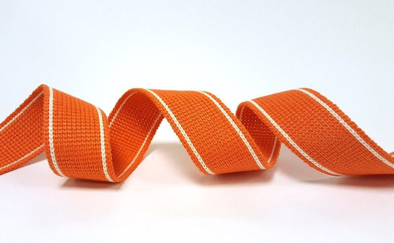 Orange/white Cotton Blend Heavy Weight Webbing 34mm