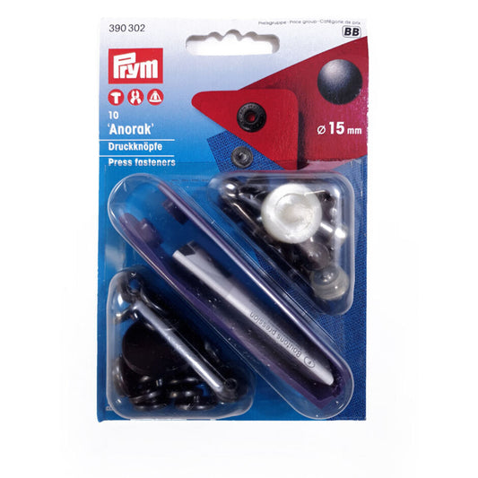 Prym Non-sew Fasteners 15mm Brass Black Oxidized - 10 Pieces P390302