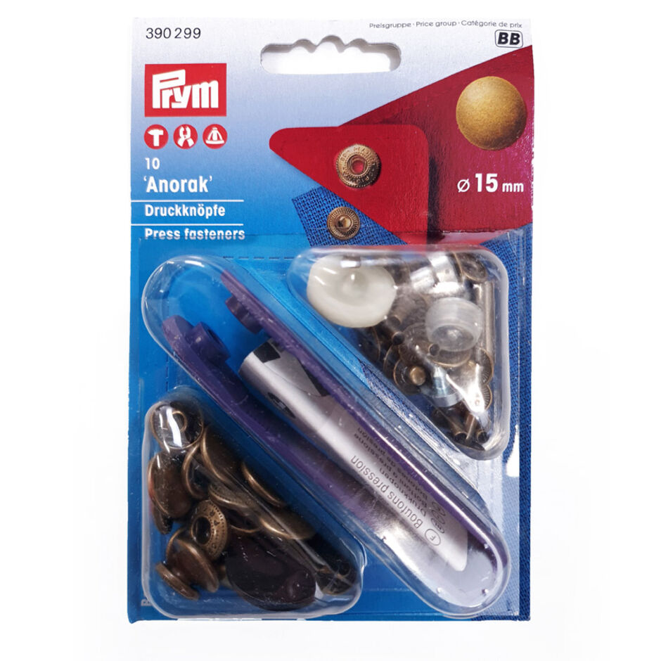 Prym Non-sew Fasteners 15mm Brass Antique Brass - 10 Pieces P390299